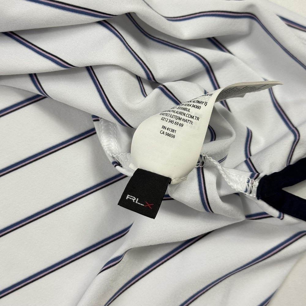 RLX Ralph Lauren Polo Shirt Mens Large White Striped‎ Golf Stretch Performance - Picture 11 of 13